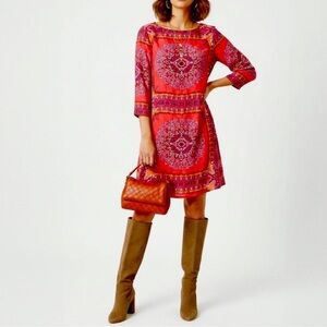 LAUNDRY by Shelli Segal Summer Dress Vibrant Pink Boho Mandela Scarf Print Shift